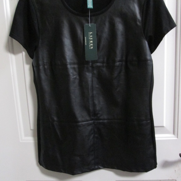 new RALPH LAUREN Black leather  look like pullover blouse Sz - Picture 4 of 14